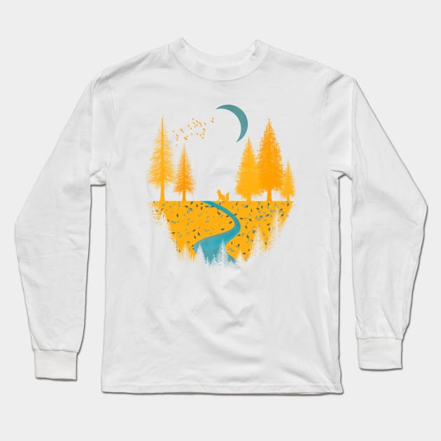 Fox night in mustard tones Long Sleeve T-Shirt by cesartorresart